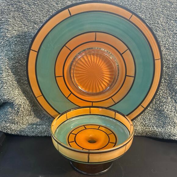 Glass Serving Tray Reverse Hand Painted 1920s Westmoreland - Picture 2 of 15